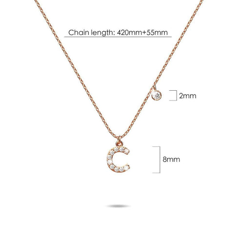Solid 925 Sterling Silver Initial Crystal Personalised Alphabet Letter Necklace Rose Gold Filled